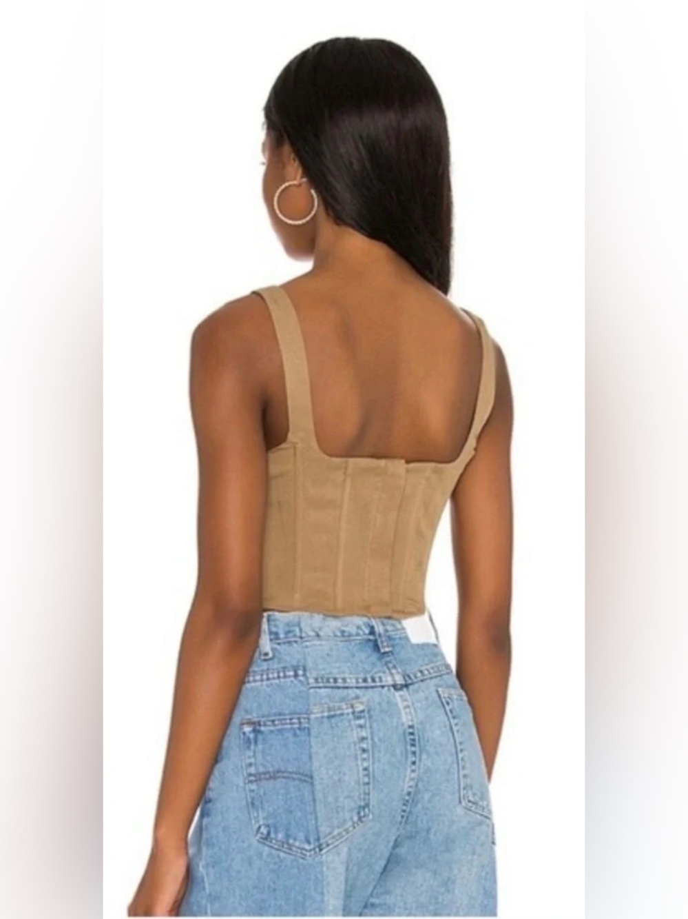 Lovers & Friends Linen Blend Milkmaid Tie Front Corset Crop Top Green Sz XS NWT - Picture 2 of 9